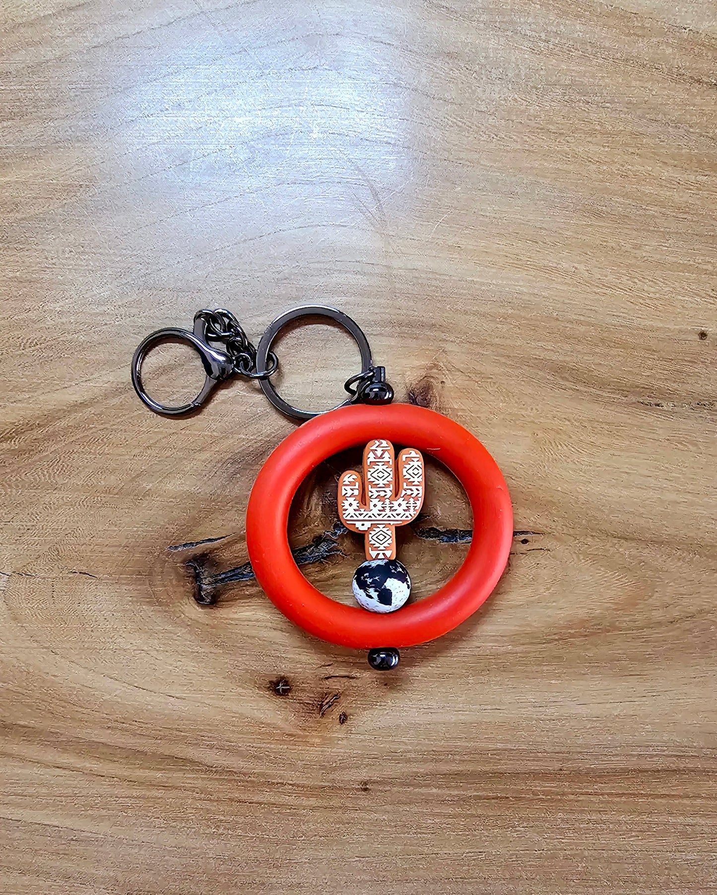 Aztec Design Cactus Ring Keychain