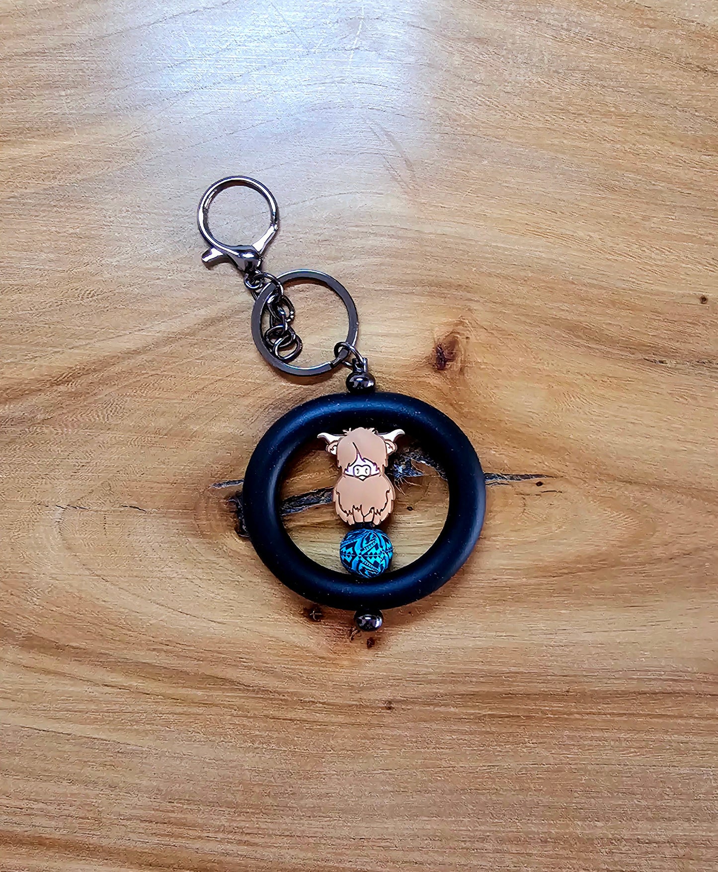 Brown Highland Cow Ring Keychain
