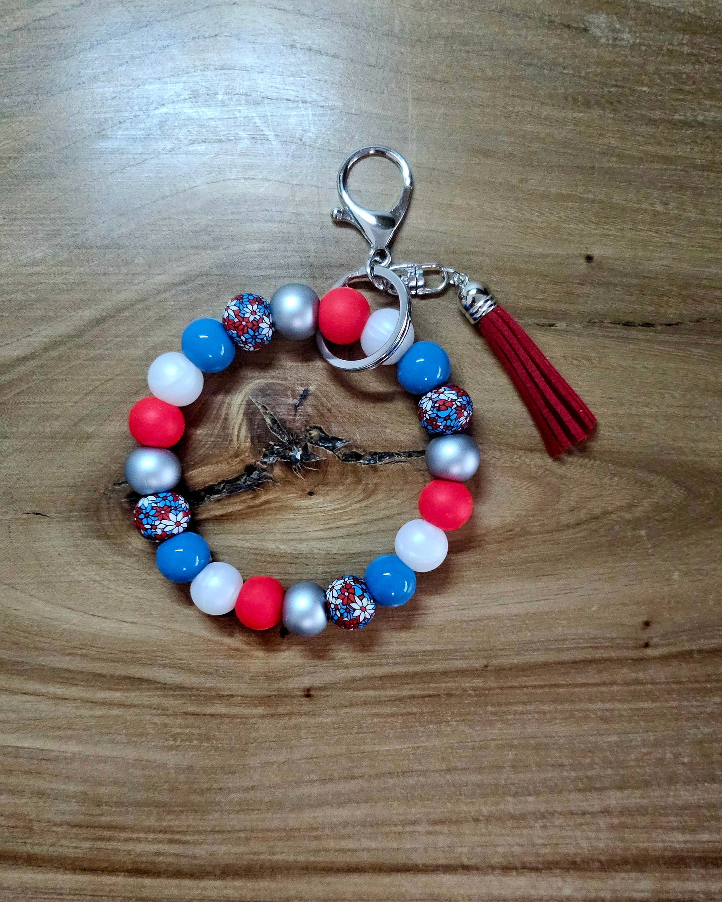 Red White and Blue Daisy Wristlet Keychain
