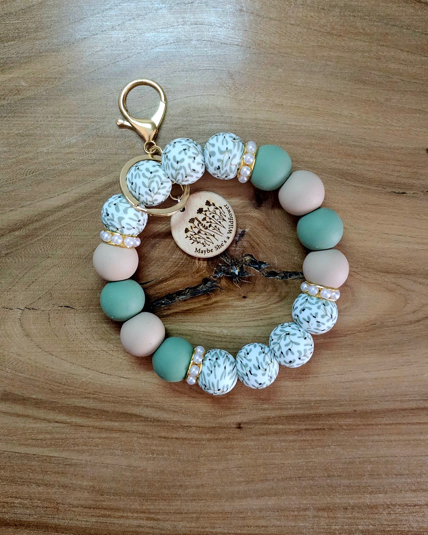 Sage Wildflowers Wristlet Keychain