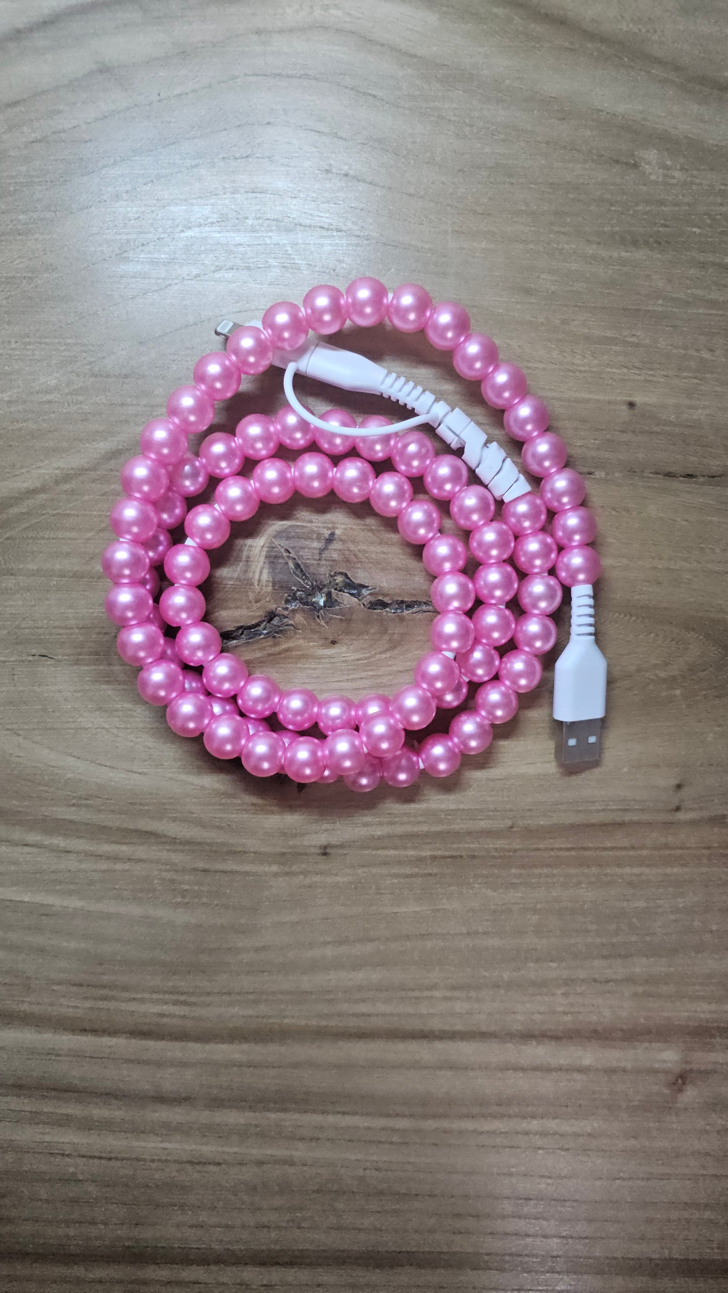 Shiny Pink Beaded Dual Charger