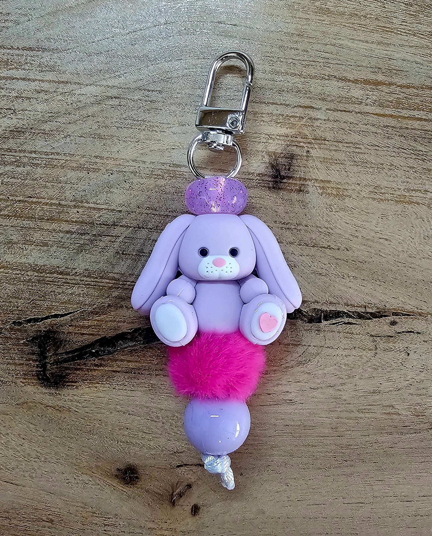 Purple & Hot Pink Floppy Ear Bunny Keychain | Easter Basket Stuffer | Handmade Beaded Bunny Bag Charm | Cute Spring Gift