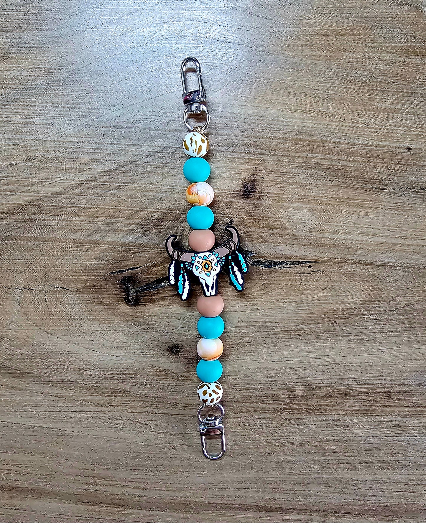 Painted and Feathered Bull Skull purse strap