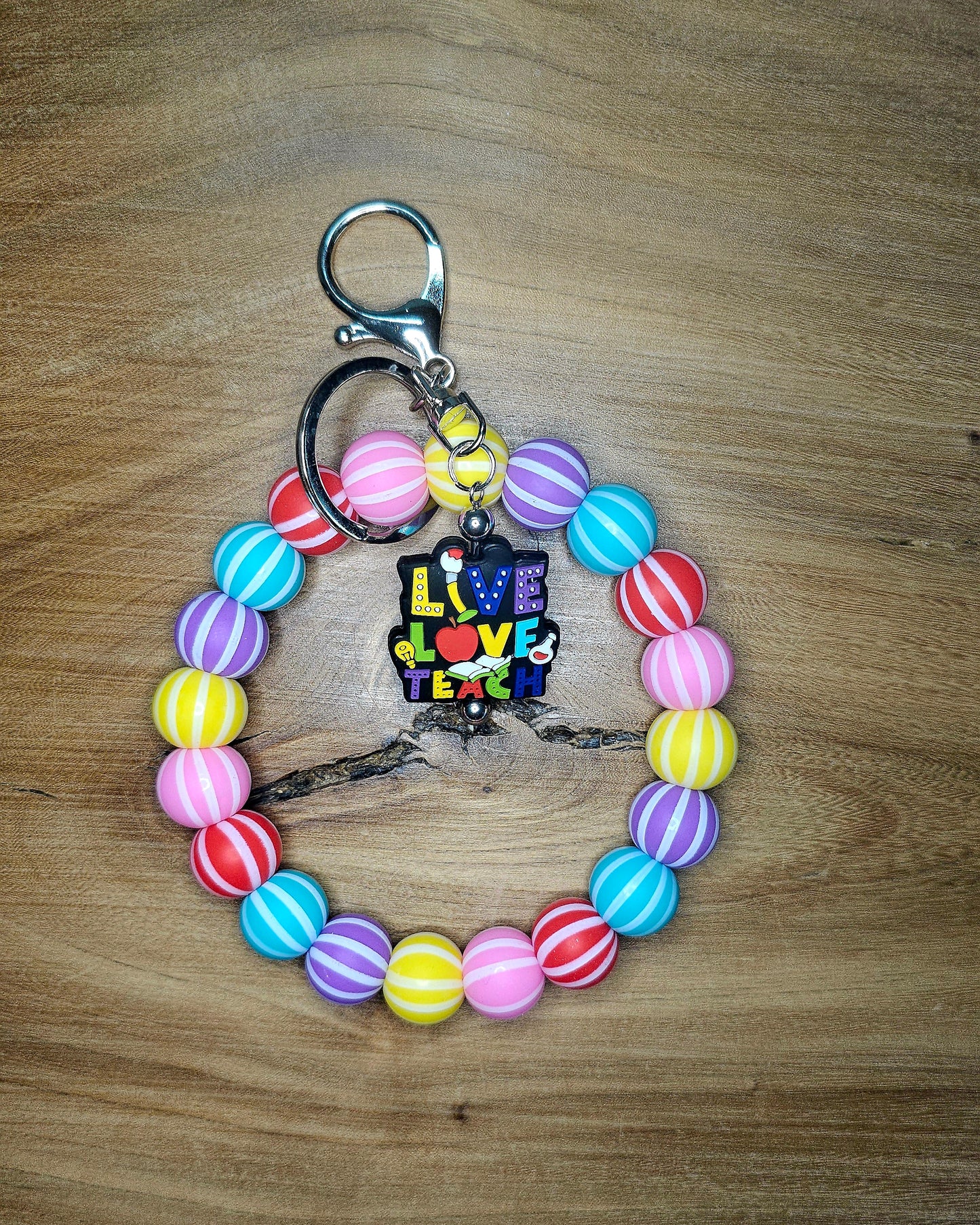 Live Love Teach Candy Stripe Wristlet Keychain