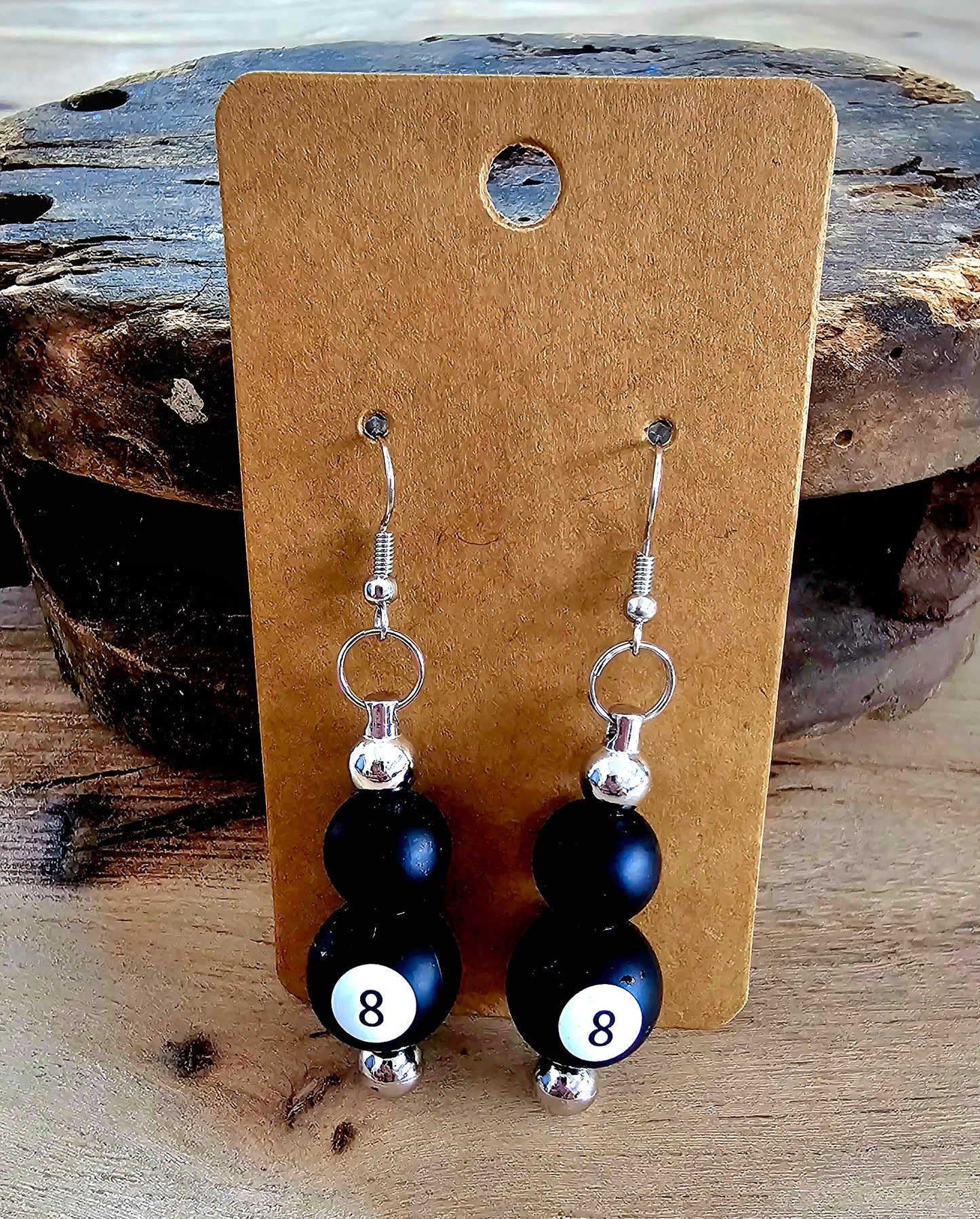 8 Ball Beaded Earrings | Black Pool Ball Earrings | Handmade Statement Jewelry
