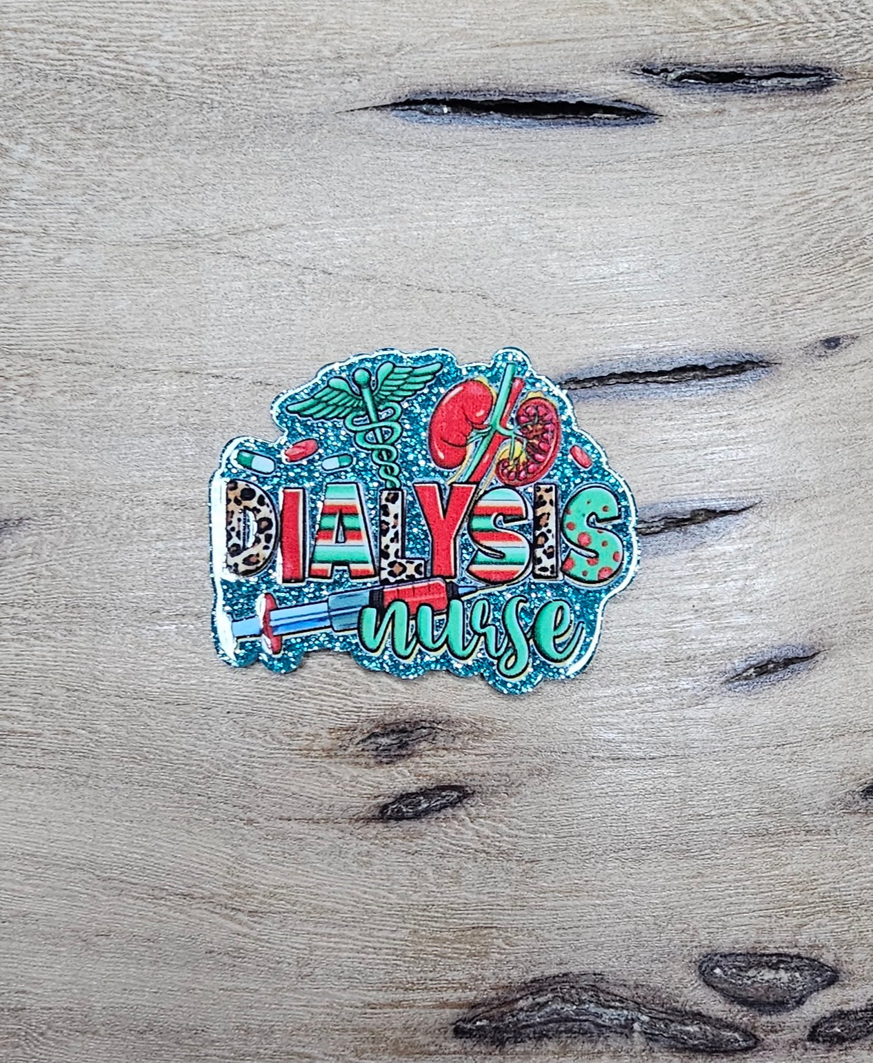 Teal Dialysis Nurse Flatback – Glitter Medical Resin Badge Reel Topper