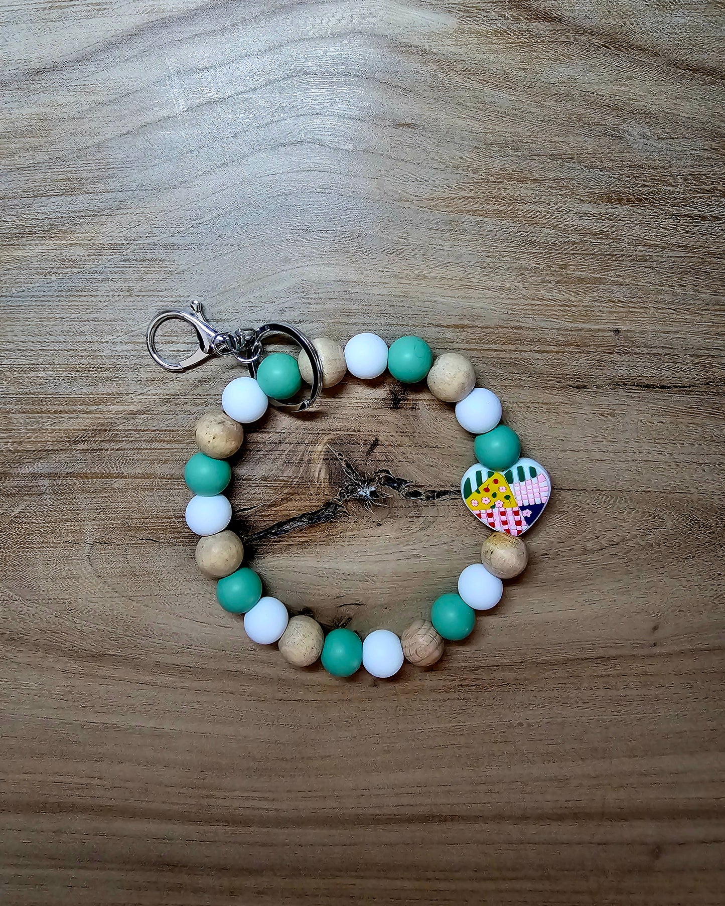 Patchwork Quilt Beaded Wristlet Keychain | Quilter Gift