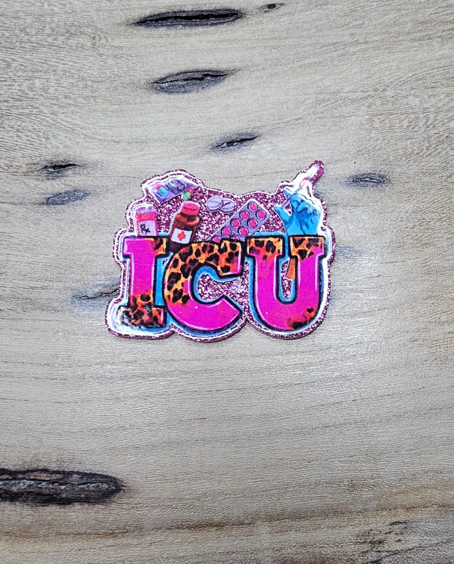 ICU Glitter Flatback Resin | Nurse Badge Reel & DIY Craft Embellishment