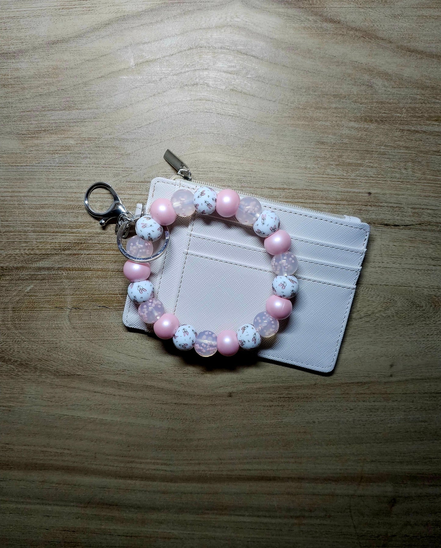 Ballerina Wristlet Keychain with Card Wallet | Dance Gift | Pink Beaded Wristlet | Ballet Mom Gift | Dancer Keychain
