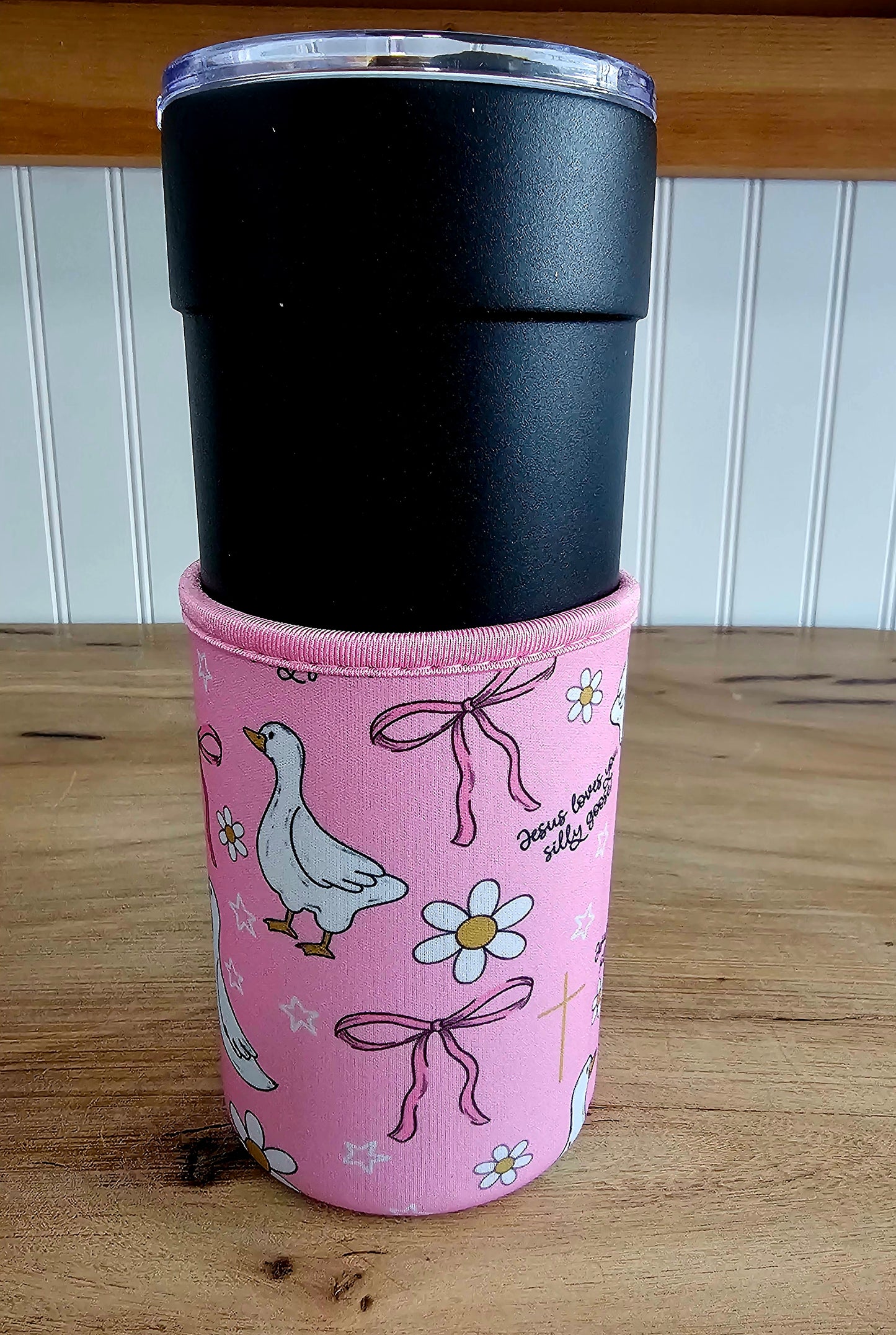 Pink Goose Tumbler Koozie – “Jesus Loves Silly Goose” Cup Sleeve for 30oz Tumblers, Cute Faith-Based Drink Holder