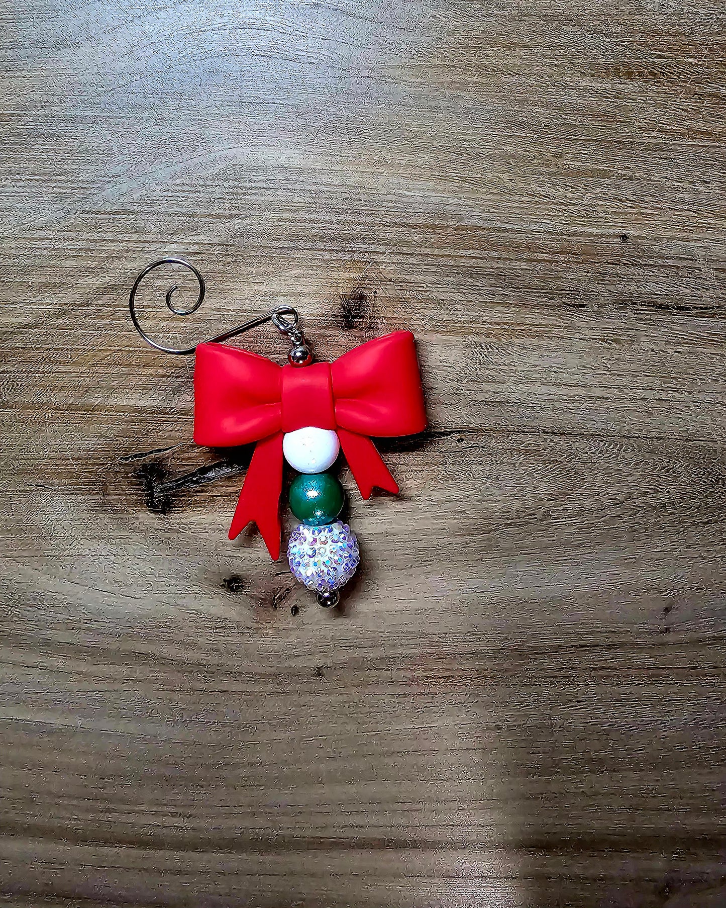 Handmade Red Bow Beaded Holiday Ornament – Customizable Christmas Tree Decor