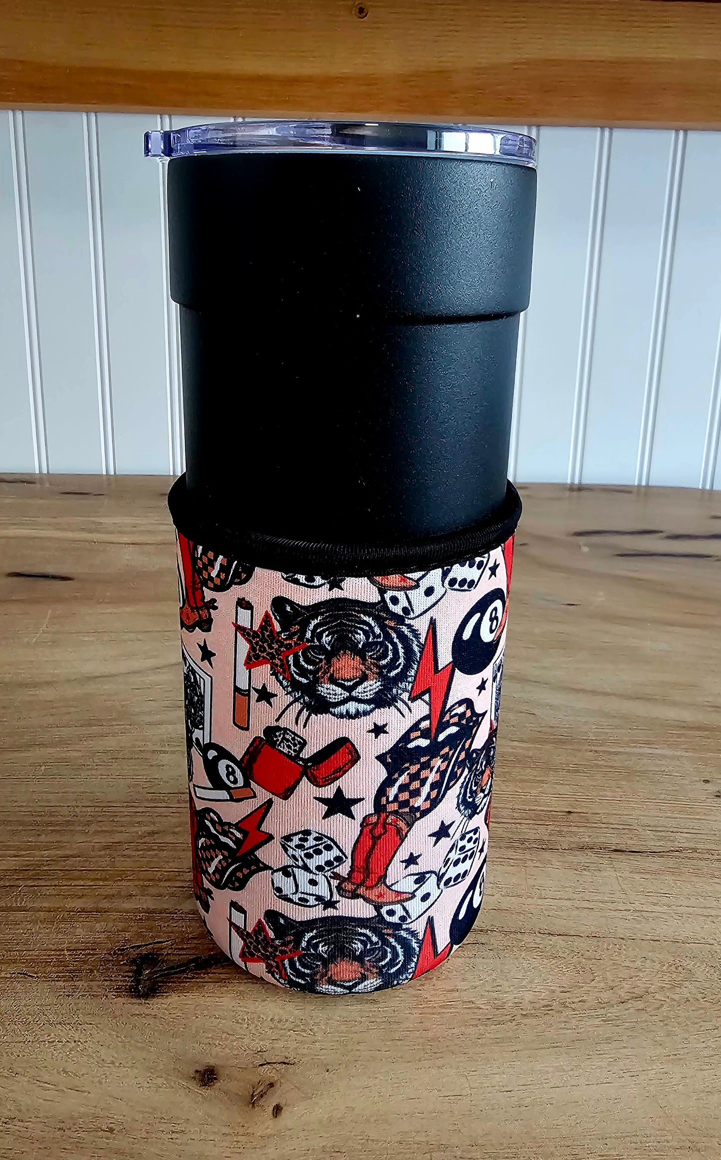 Western Retro Tumbler Koozie – Cowgirl, Dice & 8 Ball Cup Sleeve for 30oz Tumblers, Edgy Country Drink Holder