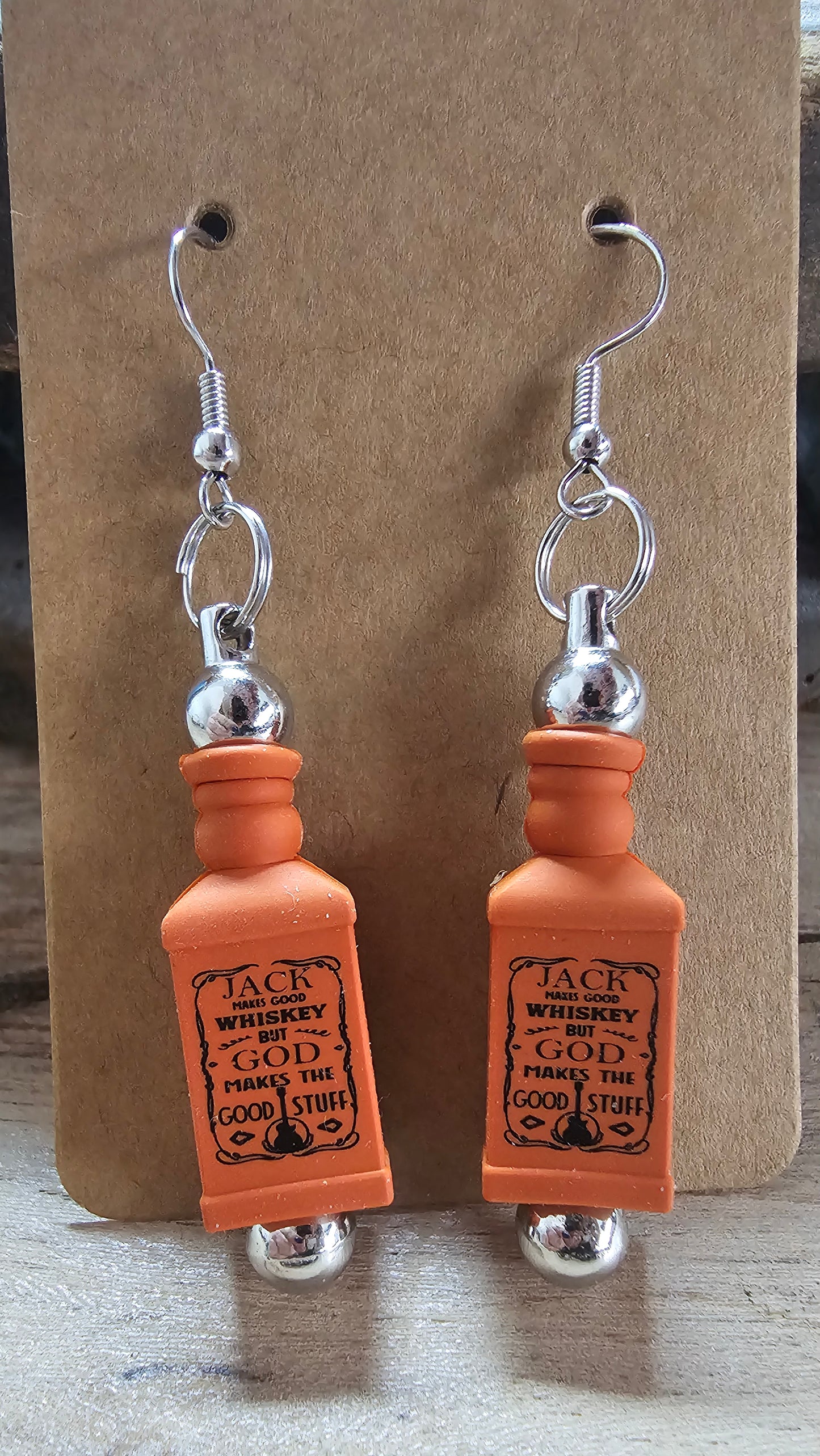 Jack Makes Good Whiskey Bottle Dangle Earrings | Funny Whiskey Earrings | Bourbon Lover Statement Jewelry