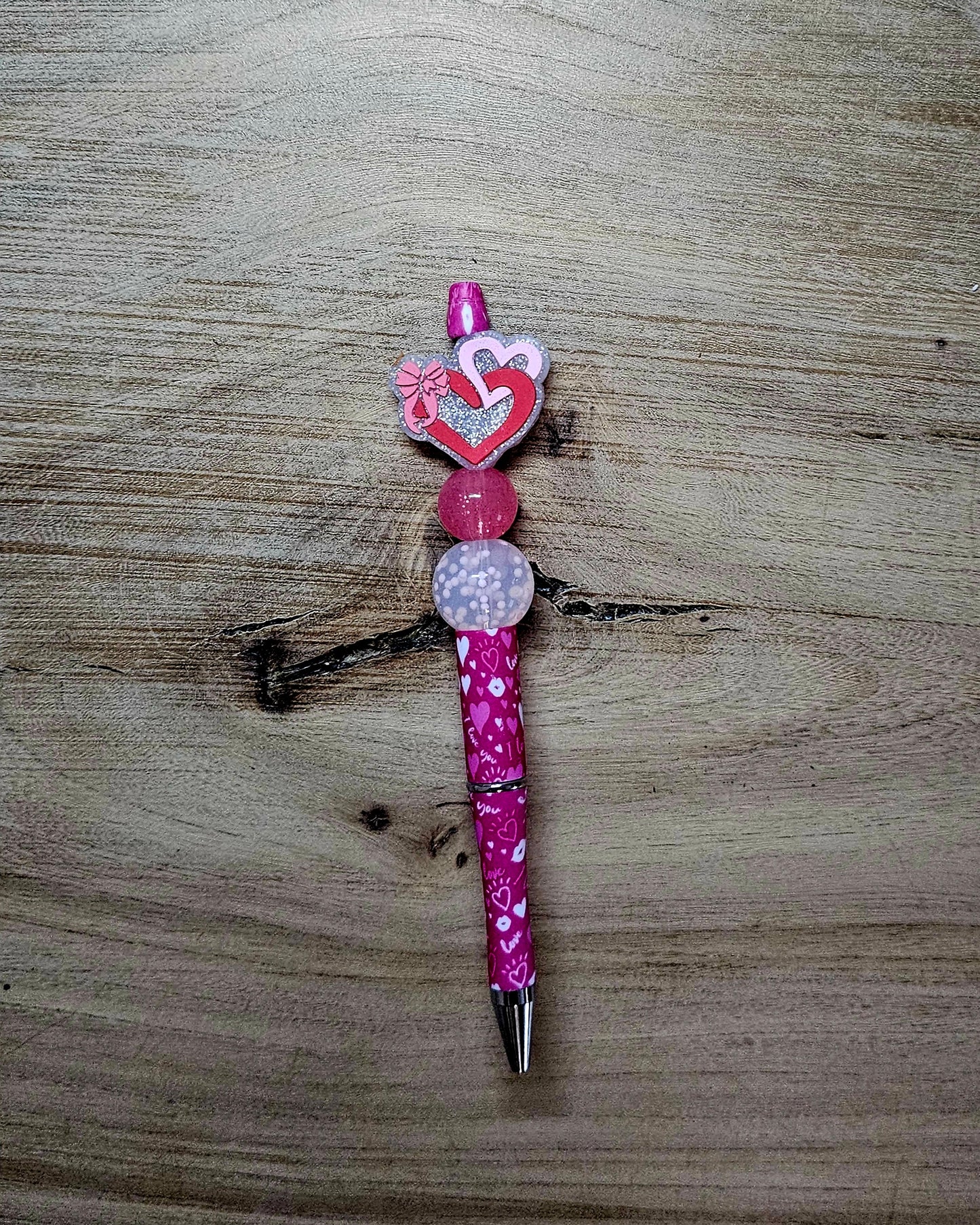 Valentine Heart Beaded Pen | Handmade Pink & Red Bead Pen | Cute Gift for Her