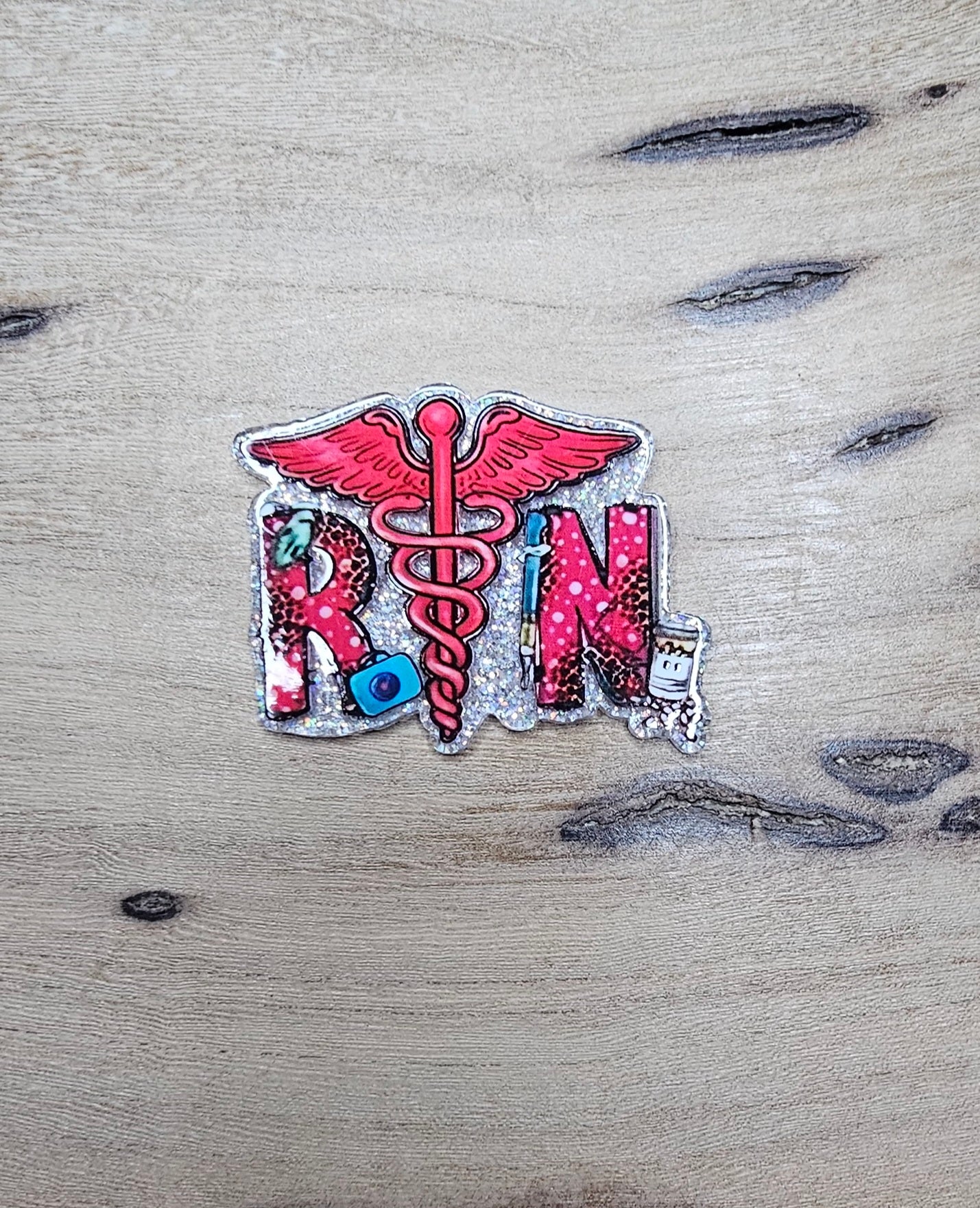 RN Flatback – Glitter Caduceus Nurse Resin Badge Reel Topper