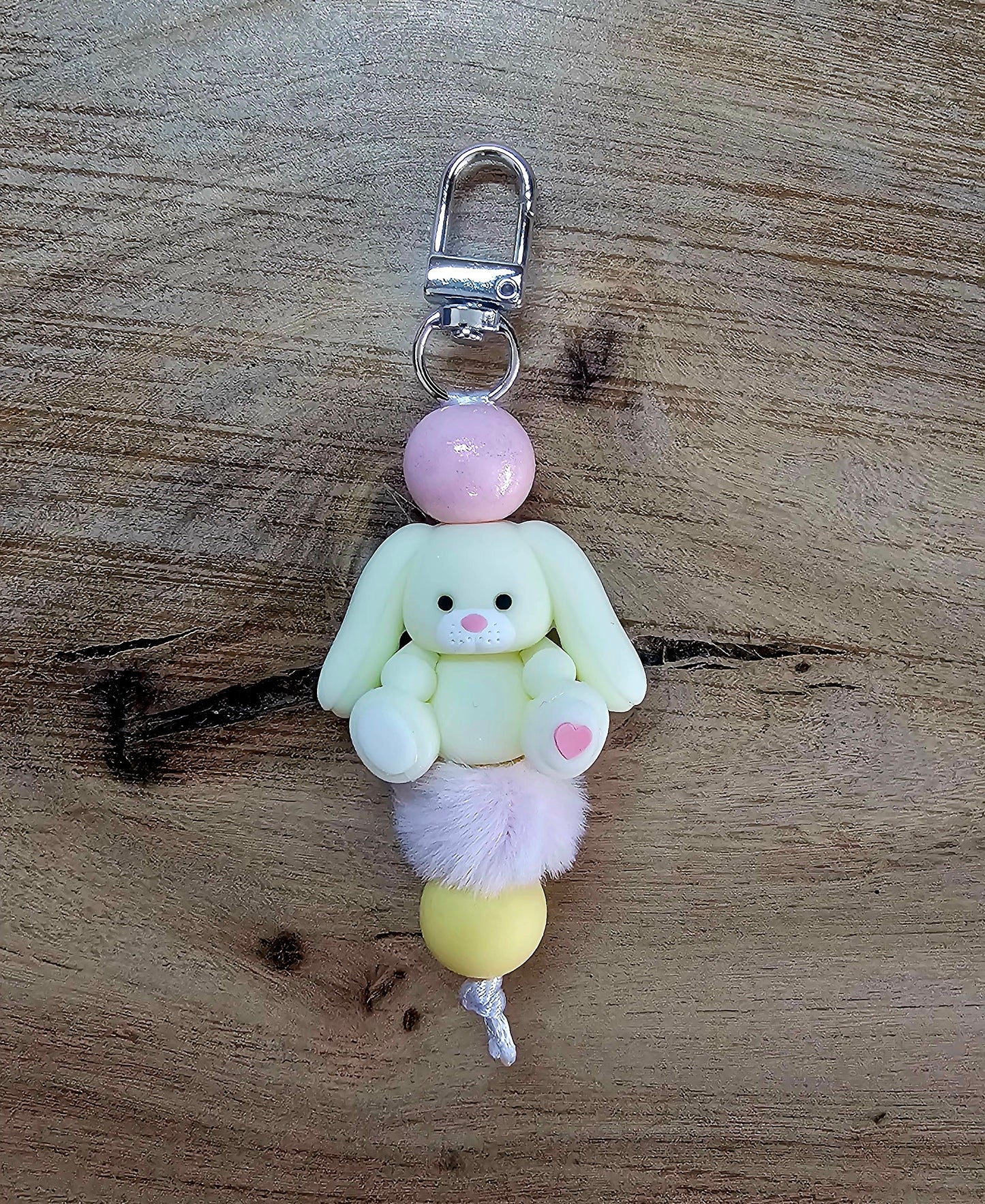 Yellow & Soft Pink Floppy Ear Bunny Keychain | Easter Basket Stuffer | Handmade Beaded Bunny Bag Charm | Cute Spring Gift