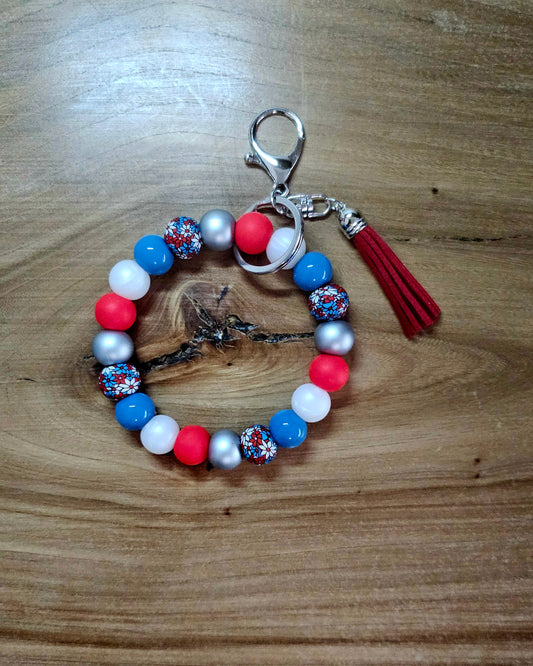 Red White and Blue Daisy Wristlet Keychain