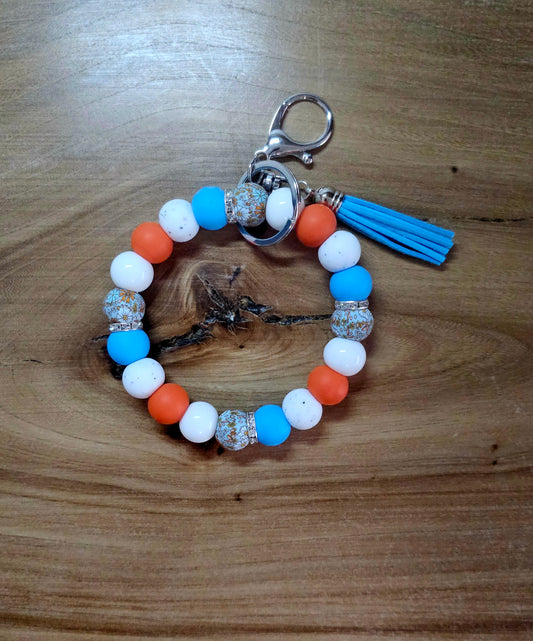 Daisies and Blue Wildflowers Wristlet Keychain