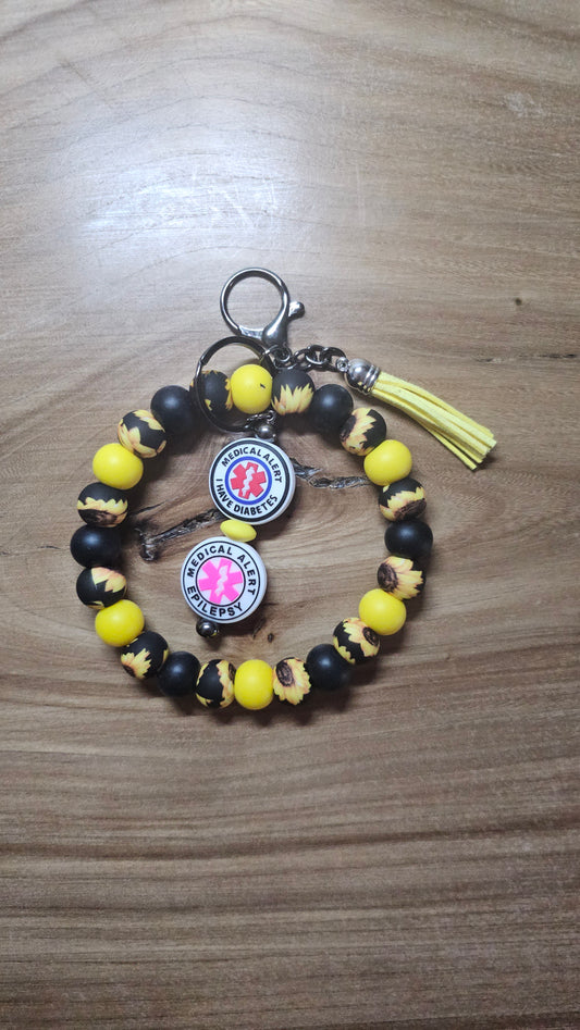Sunflower Medical Alert Wristlet Keychain