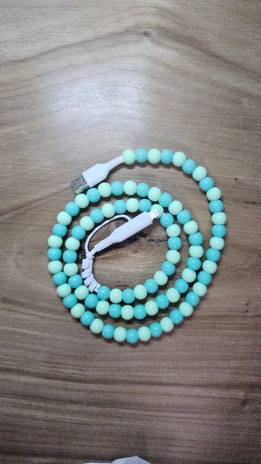 Aqua and Mint Beaded Dual Phone Charger