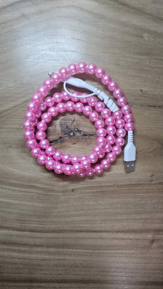 Shiny Pink Beaded Dual Charger