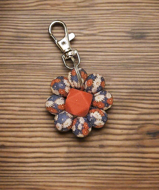 Red White and Blue Flower Keychain