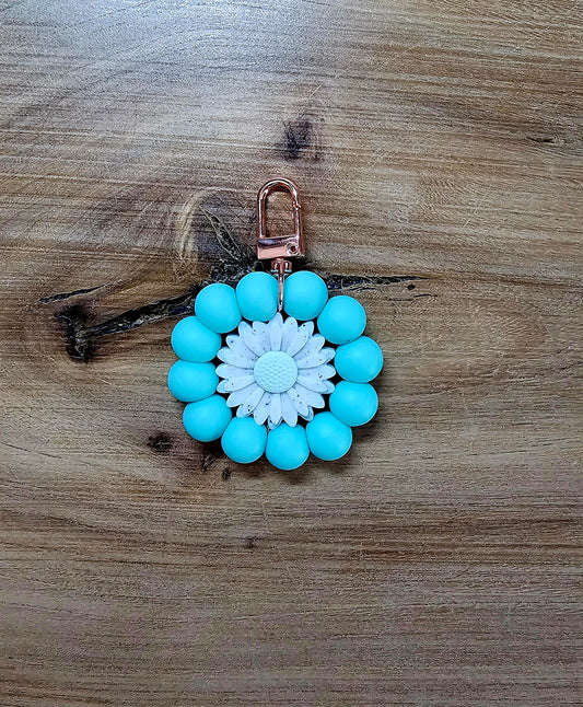 Aqua Daisy Round Keycahin