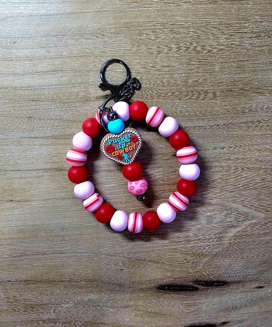 Pucker Up Cowboy Beaded Keychain Wristlet | Valentine Western Charm | Handmade Gift Accessory