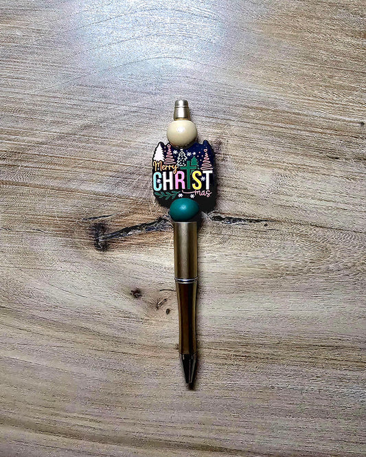 Merry Christmas Beaded Pen – Handmade Holiday Pen | Refillable Ink | Customizable Beadable Pen Gift