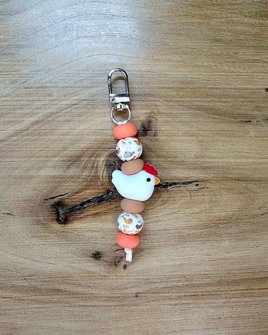 3D Chicken with Roosters Bagtag Keychain