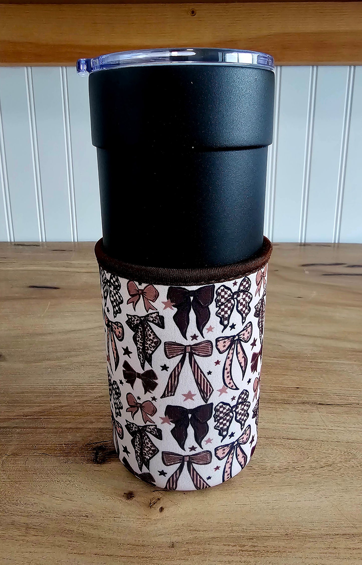 Coquette Bow Tumbler Koozie – Pink & Black Bow Cup Sleeve for 30oz Tumblers, Cute Girly Drink Holder