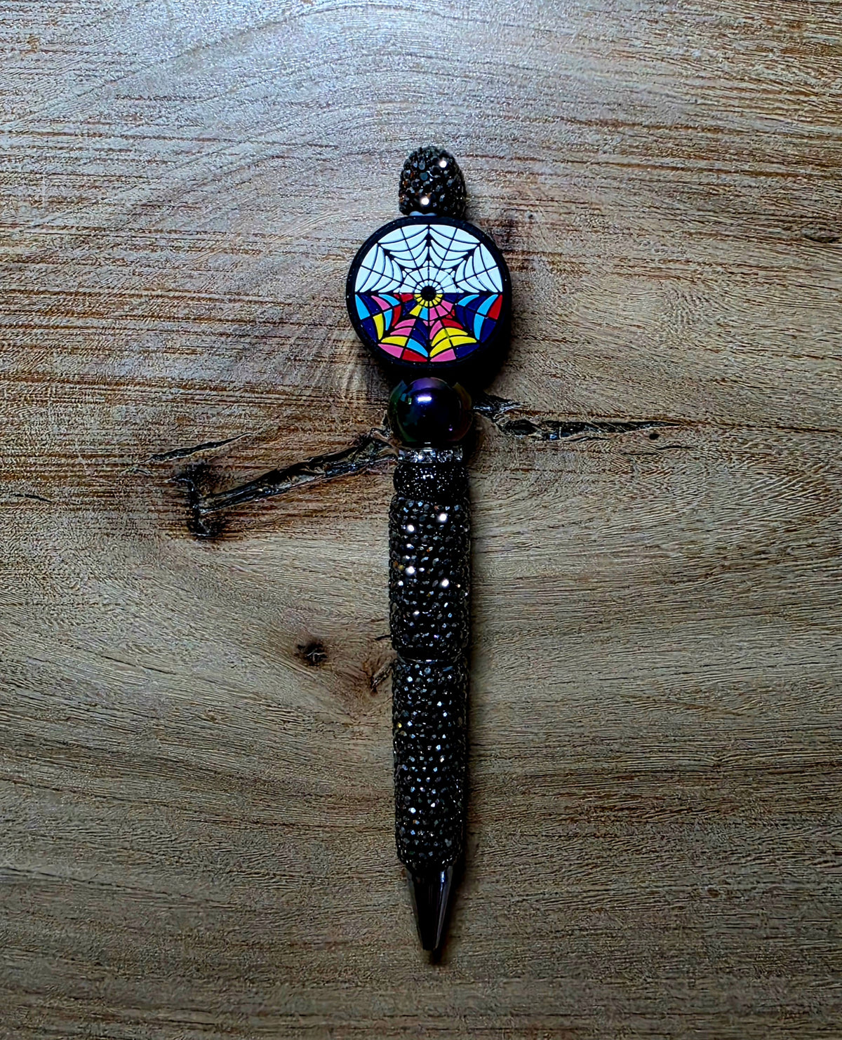 Rainbow Spiderweb Beaded Pen | Black Rhinestone Halloween Pen | Colorful Gothic Pen | Spooky Gift
