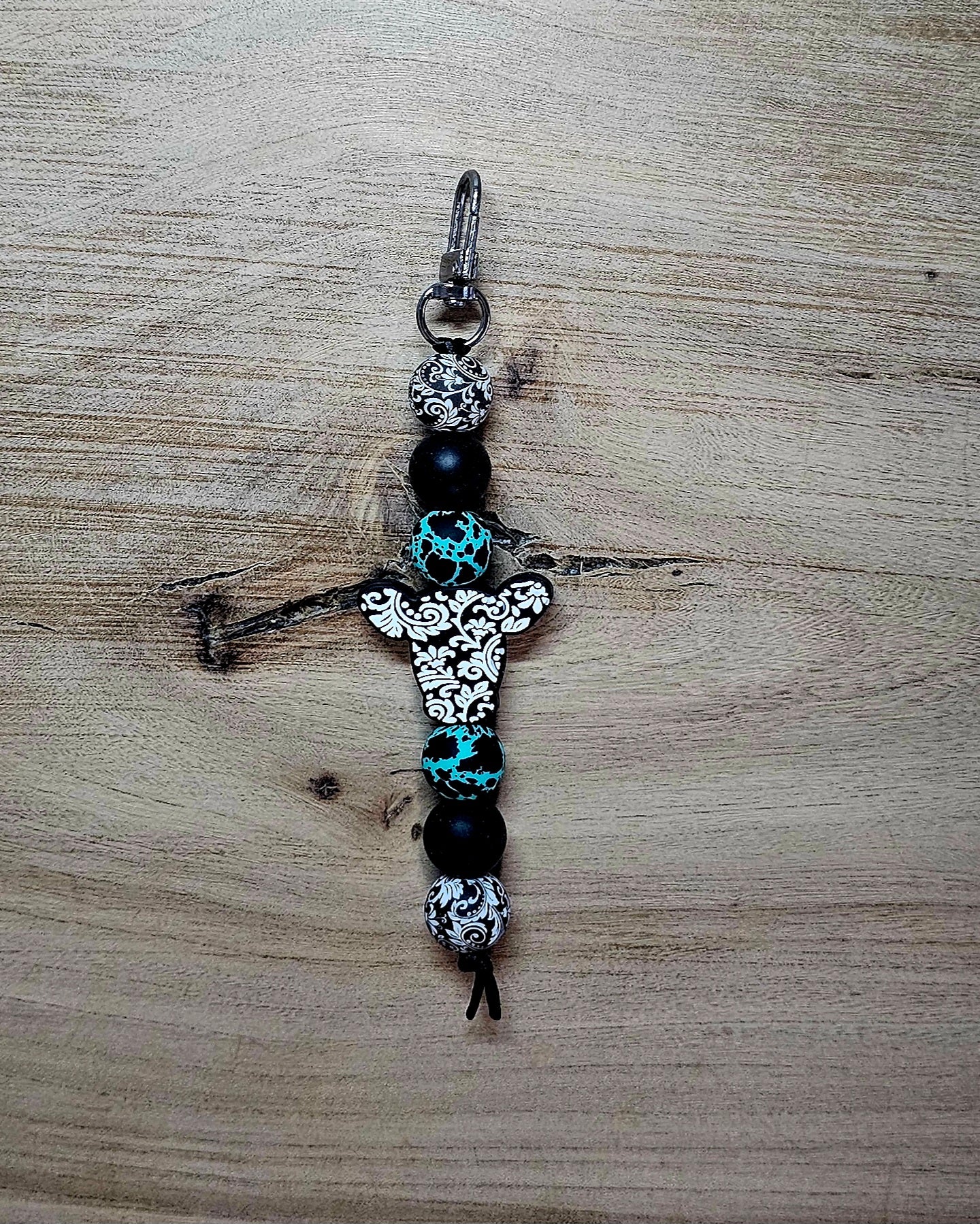 Midnight Lace Cowgirl Bag Tag | Black & Turquoise Western Cow Head Bag Charm