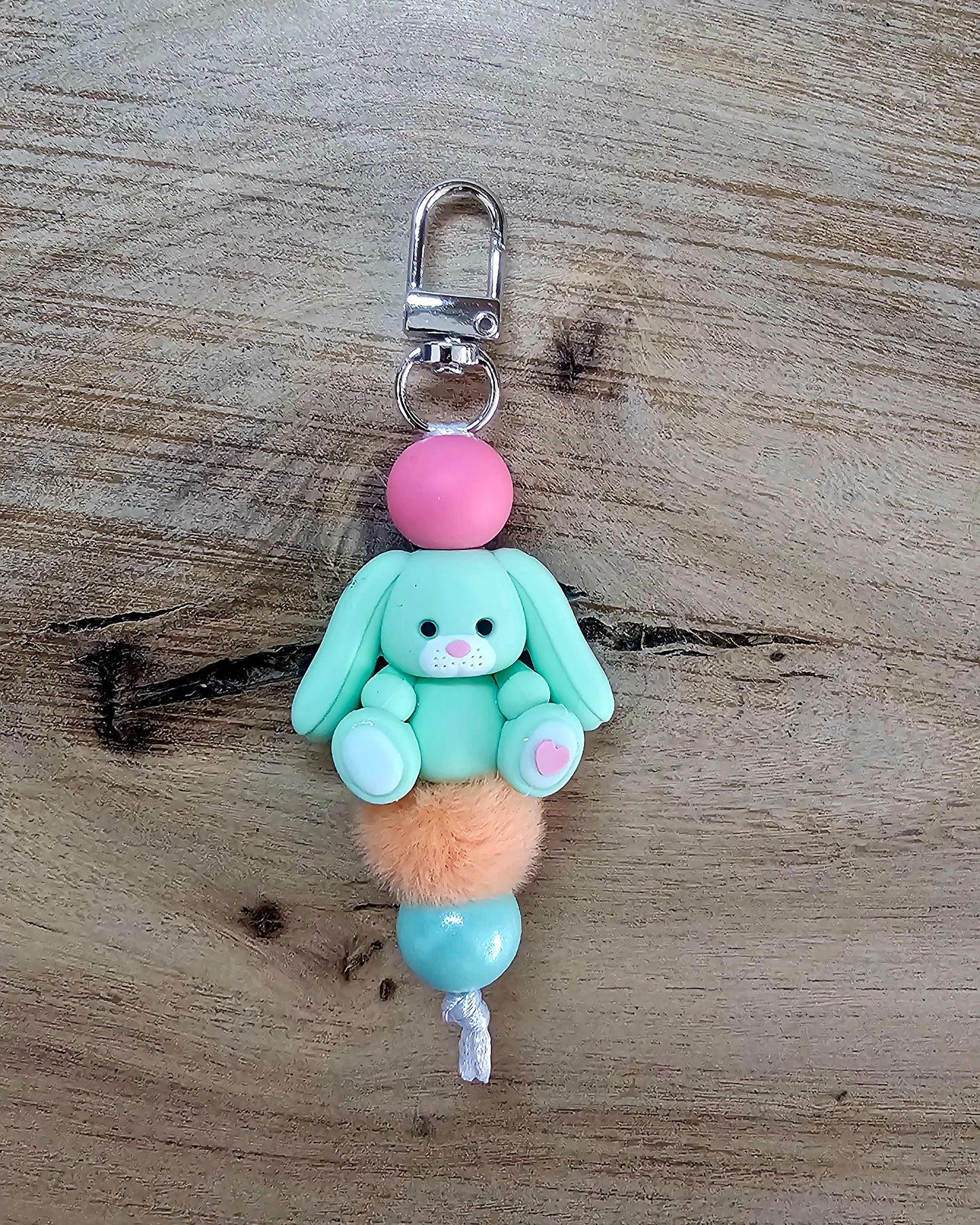 Mint & Pink Floppy Ear Bunny Keychain | Easter Basket Stuffer | Handmade Beaded Bunny Bag Charm | Cute Spring Gift