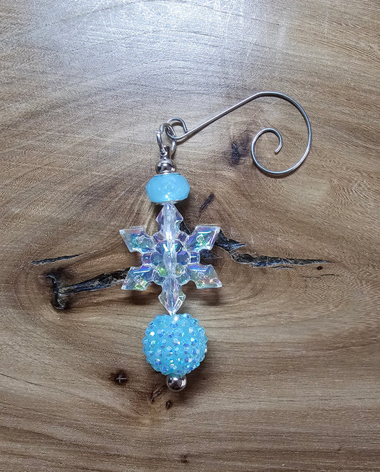 Crystal Snowflake Ornament with Blue Accent