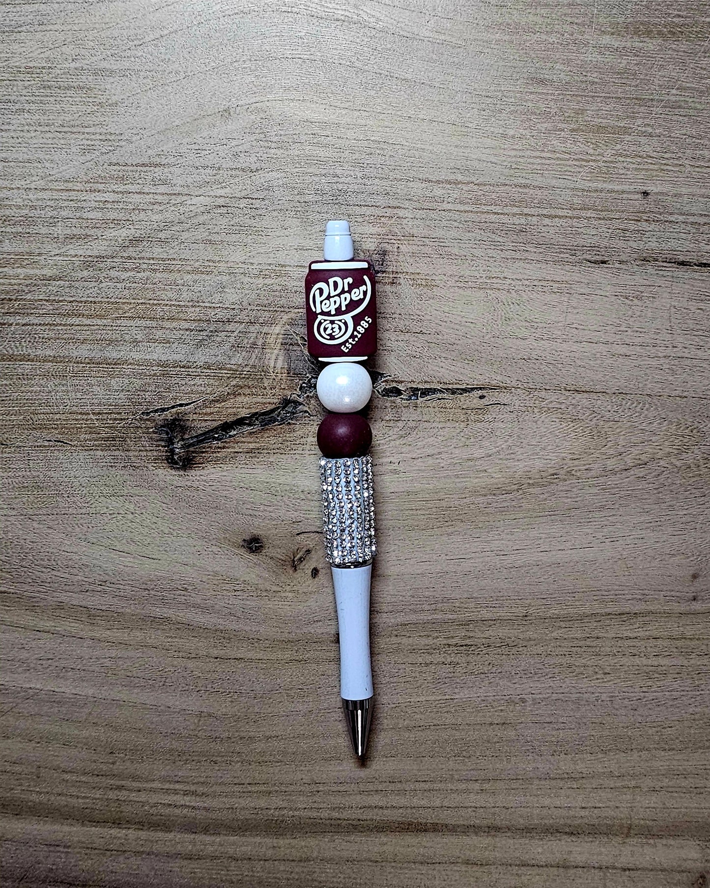 Burgundy Soda-Inspired Beaded Pen | Rhinestone Accent Writing Pen