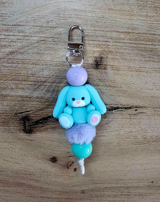Blue & Lavender Floppy Ear Bunny Keychain | Easter Basket Stuffer | Handmade Beaded Bunny Bag Charm | Cute Spring Gift
