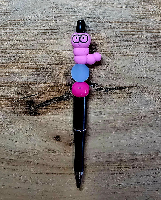 Book Worm Beaded Pen – Pink Silicone Book Lover Pen