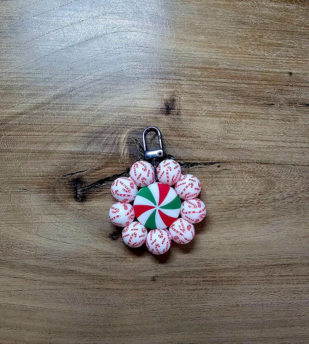 Peppermint Beadable Keychain | Handmade Holiday Gift 🎄