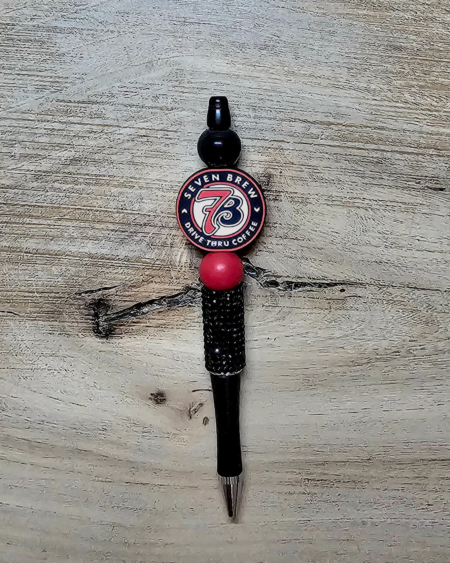 Black & Red Coffee-Inspired Beaded Pen | Rhinestone Accent Writing Pen
