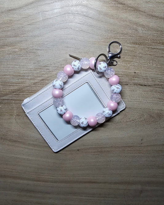 Ballerina Wristlet Keychain with Card Wallet | Dance Gift | Pink Beaded Wristlet | Ballet Mom Gift | Dancer Keychain