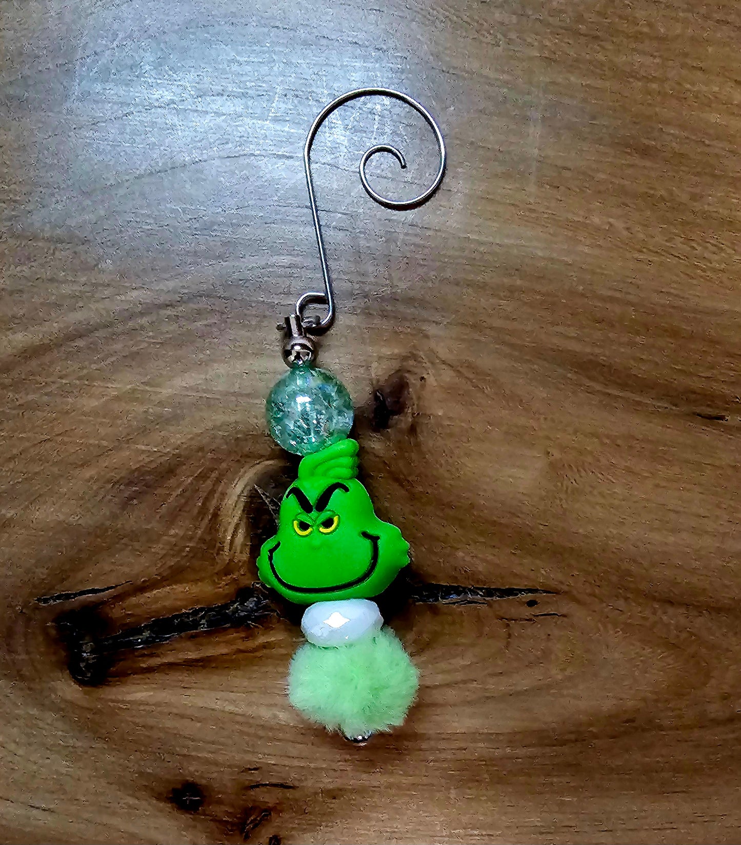 Grinch Ornament with fuzzy green collar