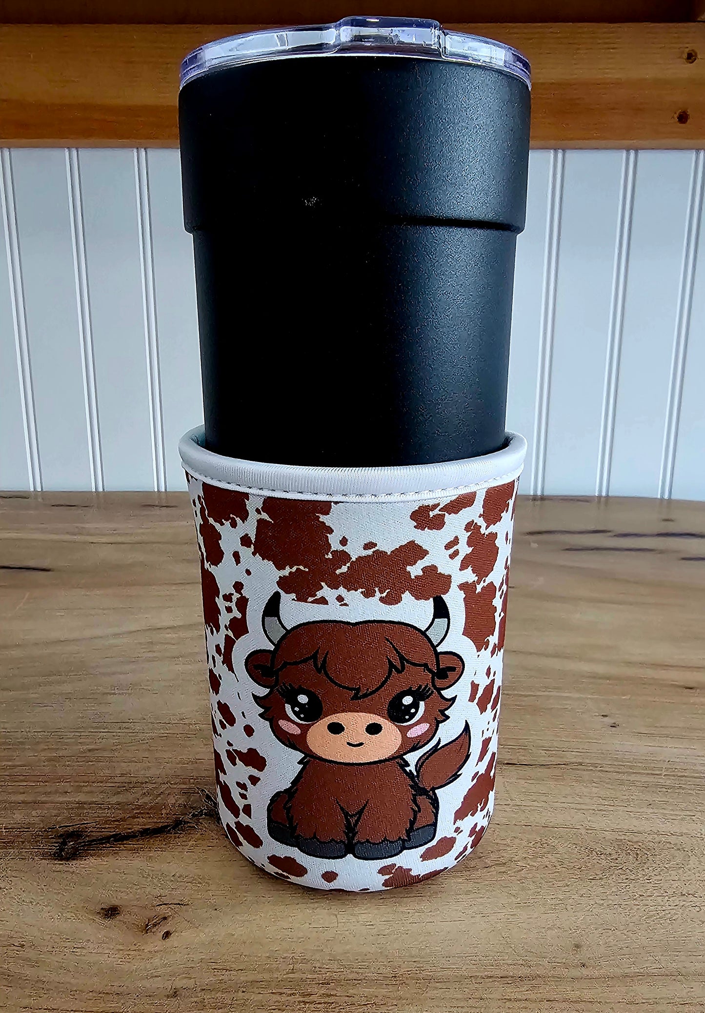 Highland Cow Tumbler Koozie – Brown Cow Print Cup Sleeve for 30oz Tumblers, Western Cow Drink Holder