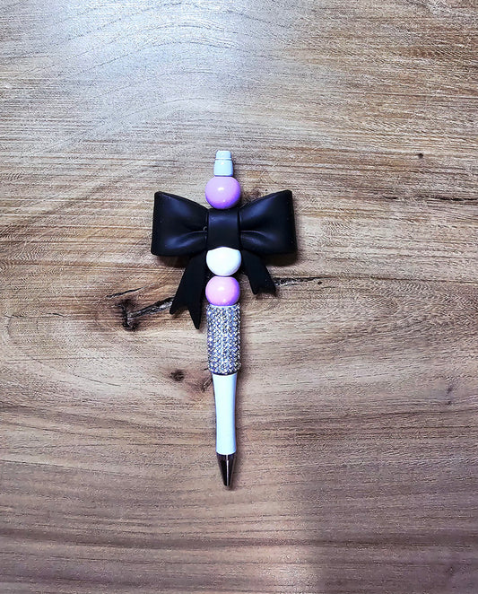 Black Bow Pink Beadable Pen – Customizable Silicone Bead Pen