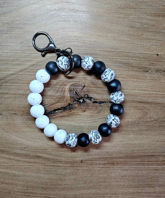 Black and White Paisley Wristlet Keychain