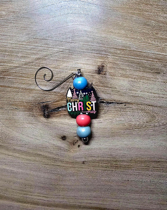Merry CHRISTmas Beaded Ornament – Handmade Holiday Tree Ornament | Pastel Beads | Customizable Gift Tag