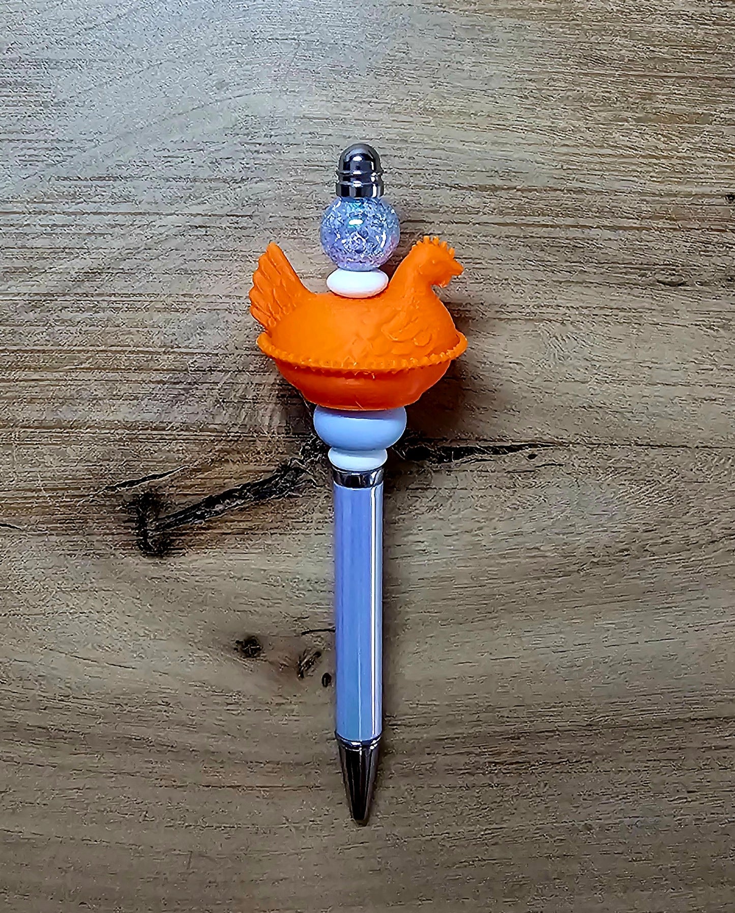 Orange Hen on Nest Beaded Pen – Vintage Chicken Candy Dish Inspired Farmhouse Desk Pen | Chicken Lover Gift