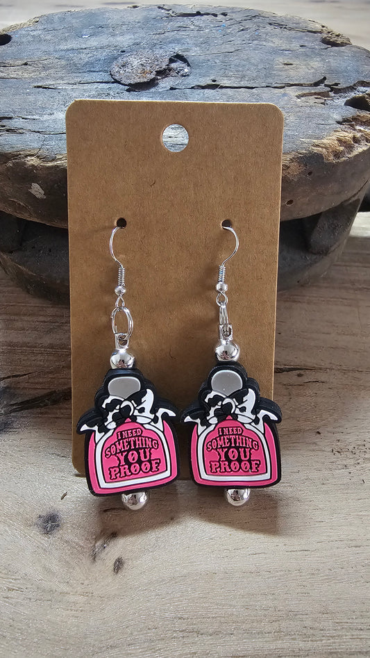 I Need Something You Proof” Potion Dangle Earrings | Funny Pink Statement Earrings | Novelty Gift Jewelry