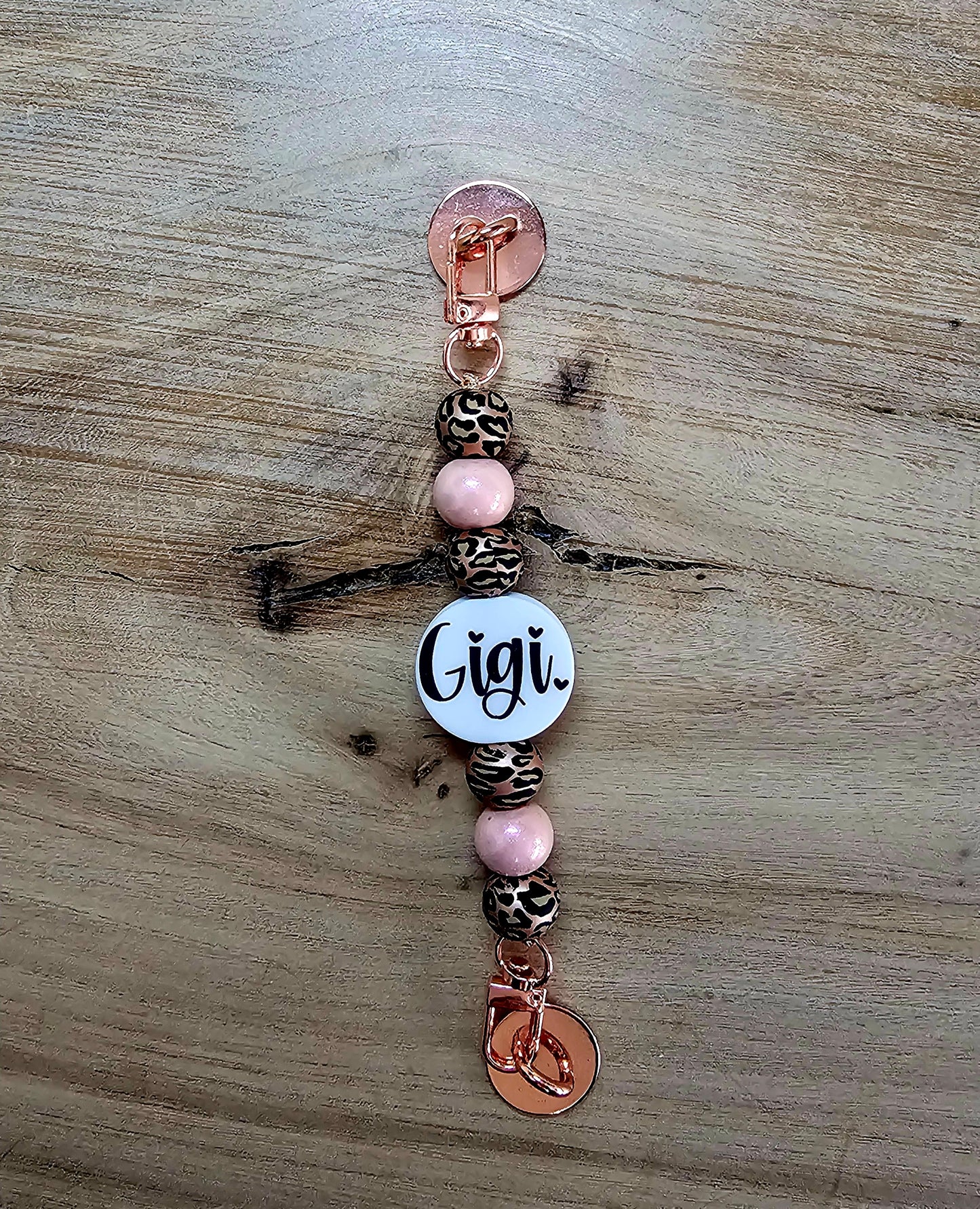 Gigi Leopard Beaded E-Reader/Phone Strap| Personalized Gift with Rose Gold Hardware
