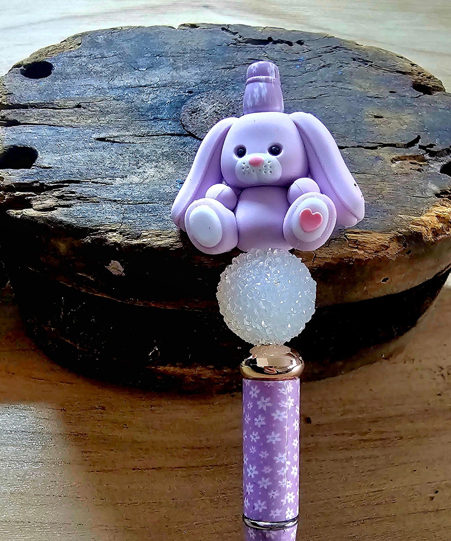 Purple Bunny Beaded Pen with Floral Design | Cute Easter Bunny Pen | Silicone Bead Pen | Kawaii Stationery Gift for Kids Teacher